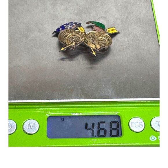 Vintage Topazio Portugal Gold Filigree Enamel Brooch Cupid Hearts Arrows RARE - Picture 5 of 5